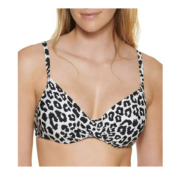 Calvin Klein LEOPARD Underwire Twist-Front Animal Print Bikini Top XS NWT - Picture 1 of 4